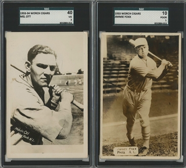 1933-34 Worch Cigars Hall of Famers SGC-Graded Pair (2 Different) Including Foxx and Ott